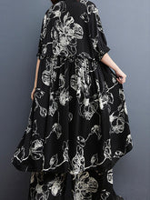 Loose Short Sleeves Printed Blouse & Wide Leg Pants Suit